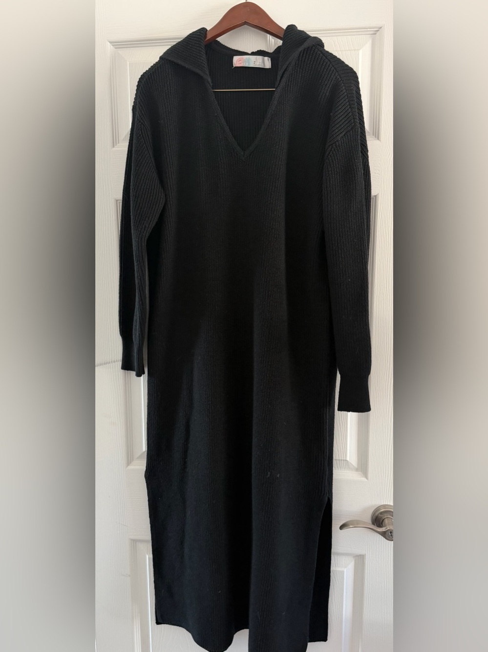 Black Hooded Rib Knit Maxi Dress